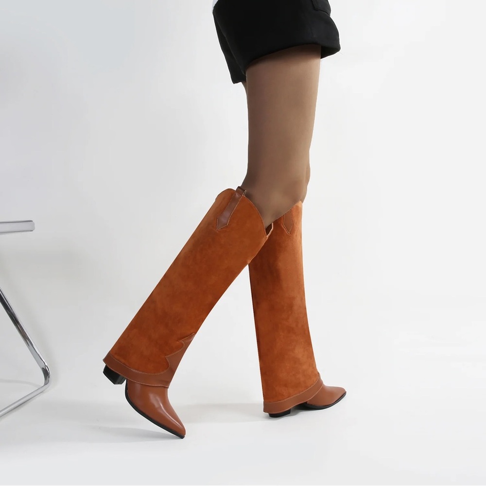 * Berness Camel Suedette Foldover Knee High 4” Boot - Picture 2 of 5
